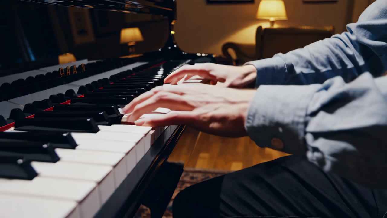 Person Playing Grand Piano in a Living Room