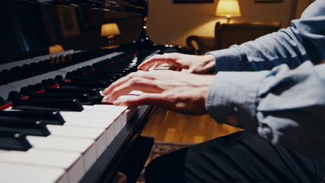 person playing grand piano in a living room
