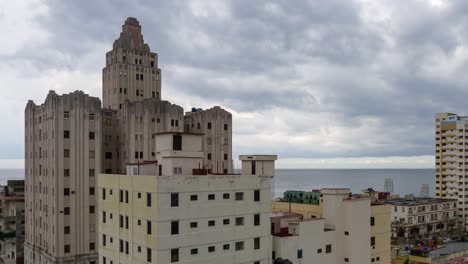 Beautiful-Aerial-Time-Lapse-view-of-the-Havana-City,-Capital-of-Cuba,-during-a-vibrant-cloudy-day