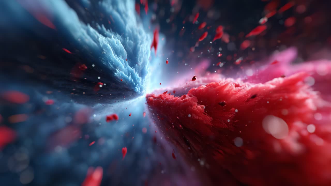 Una rappresentazione astratta delle forze cosmiche: un viaggio visivo mozzafiato attraverso colori vibranti ed esplosioni di energia dinamica nello spazio.