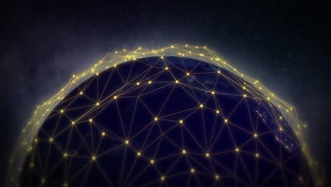 animación del globo con una red de conexiones sobre las estrellas