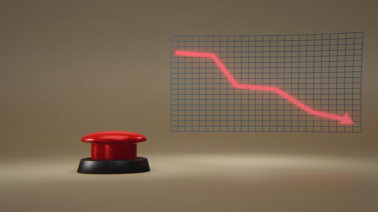4k video of cartoon hand pushing red button and moving diagram.