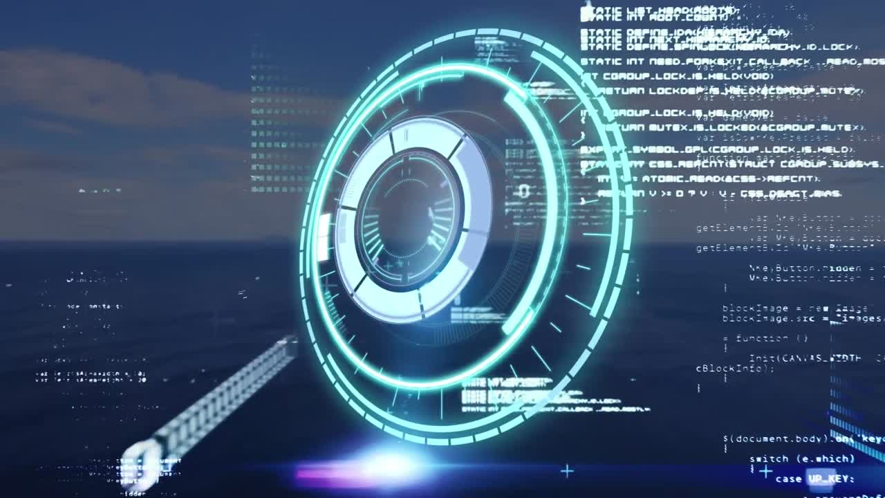 animación del círculo de procesamiento sobre datos y paisajes marinos