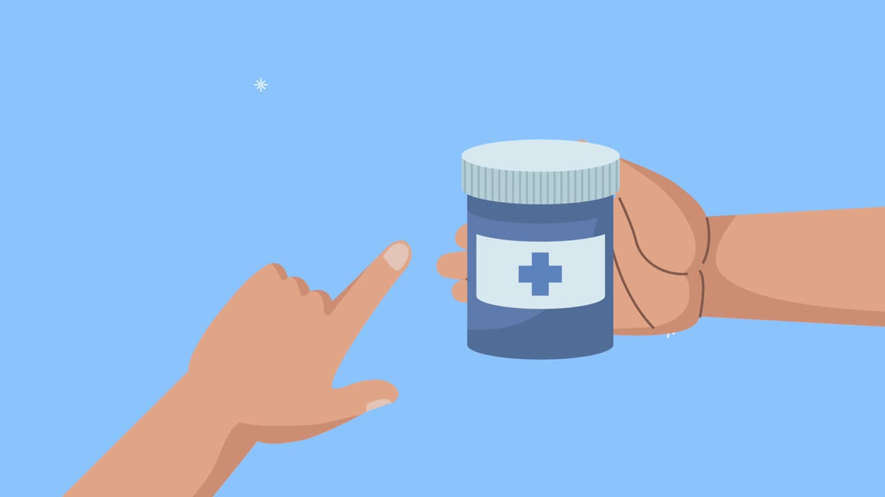 hands lifting medical drugs pot animation