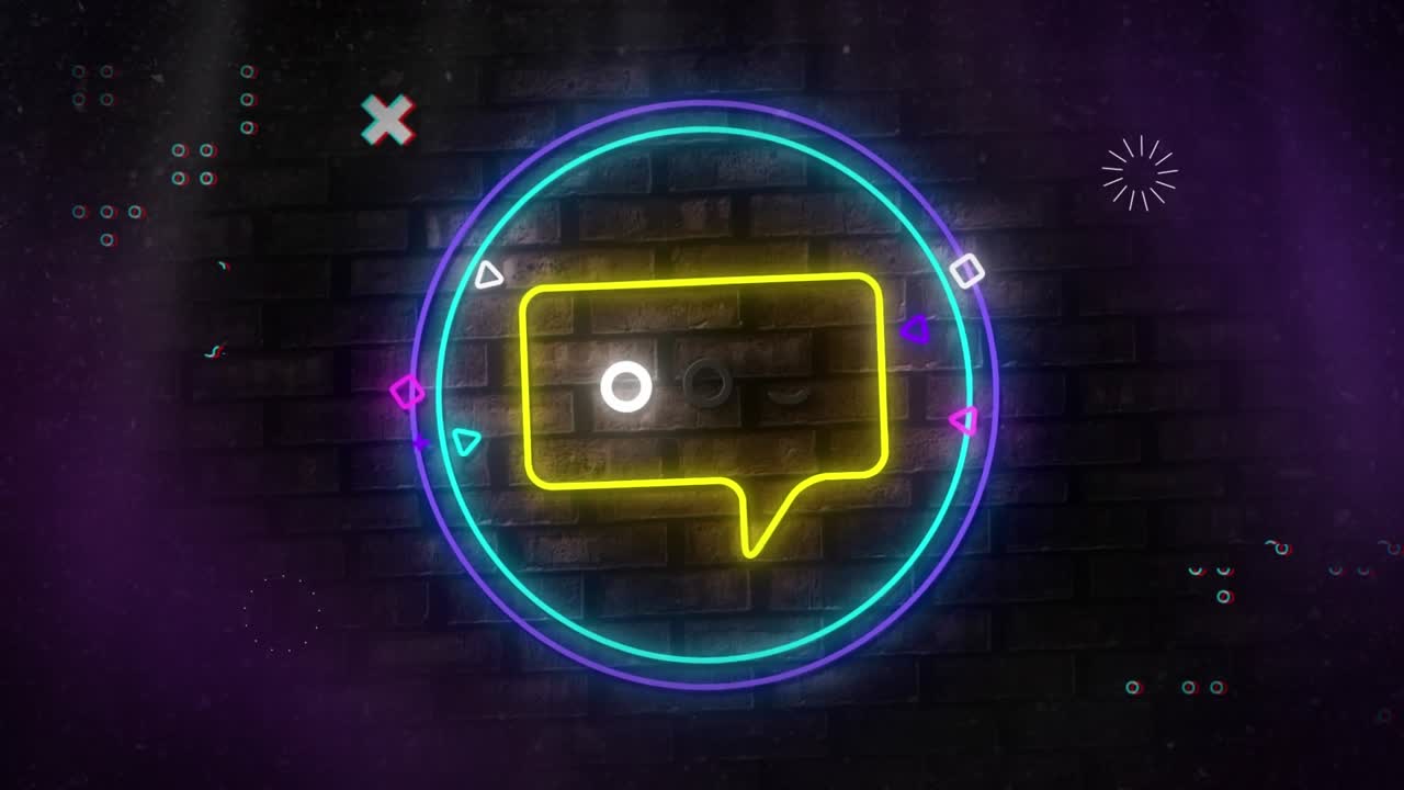 Animation of neon circle with message icon on black background
