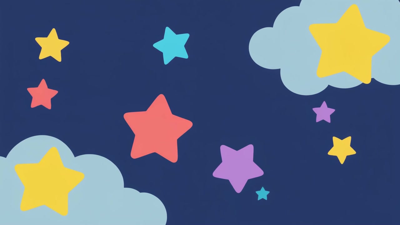 Céu Noturno Animado com Estrelas Coloridas Flutuantes e Nuvens