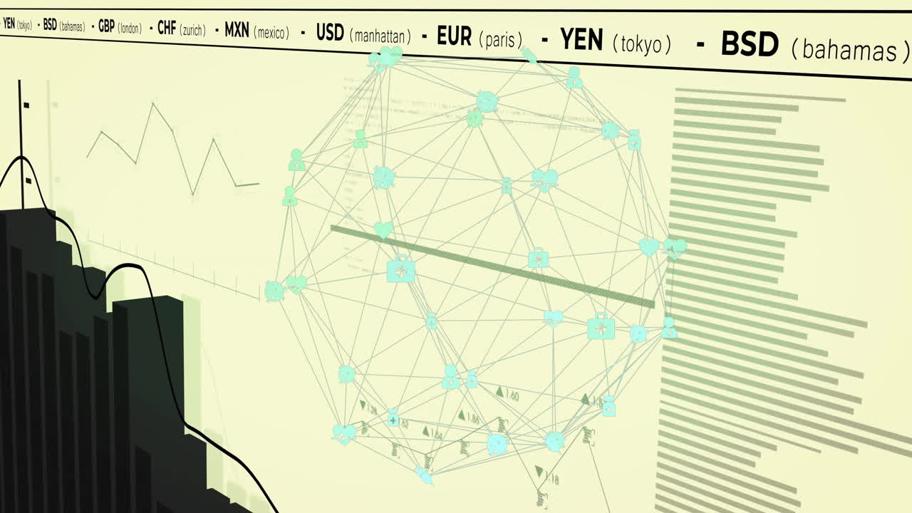 전 세계에 걸쳐 디지털 데이터 처리의 애니메이션