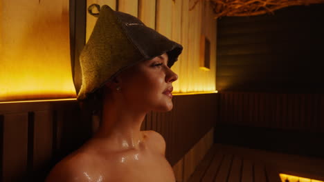 mujer relajándose en una sauna