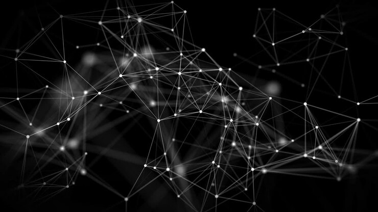 Sfondo spaziale poligonale astratto con punti e linee interconnesse in loop