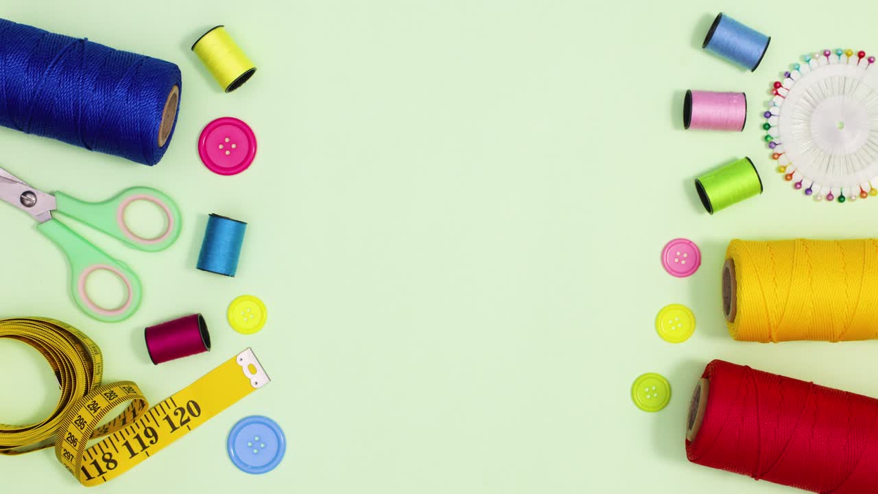 Sewing and knitting diy accessories ordering on left and right side. Stop motion