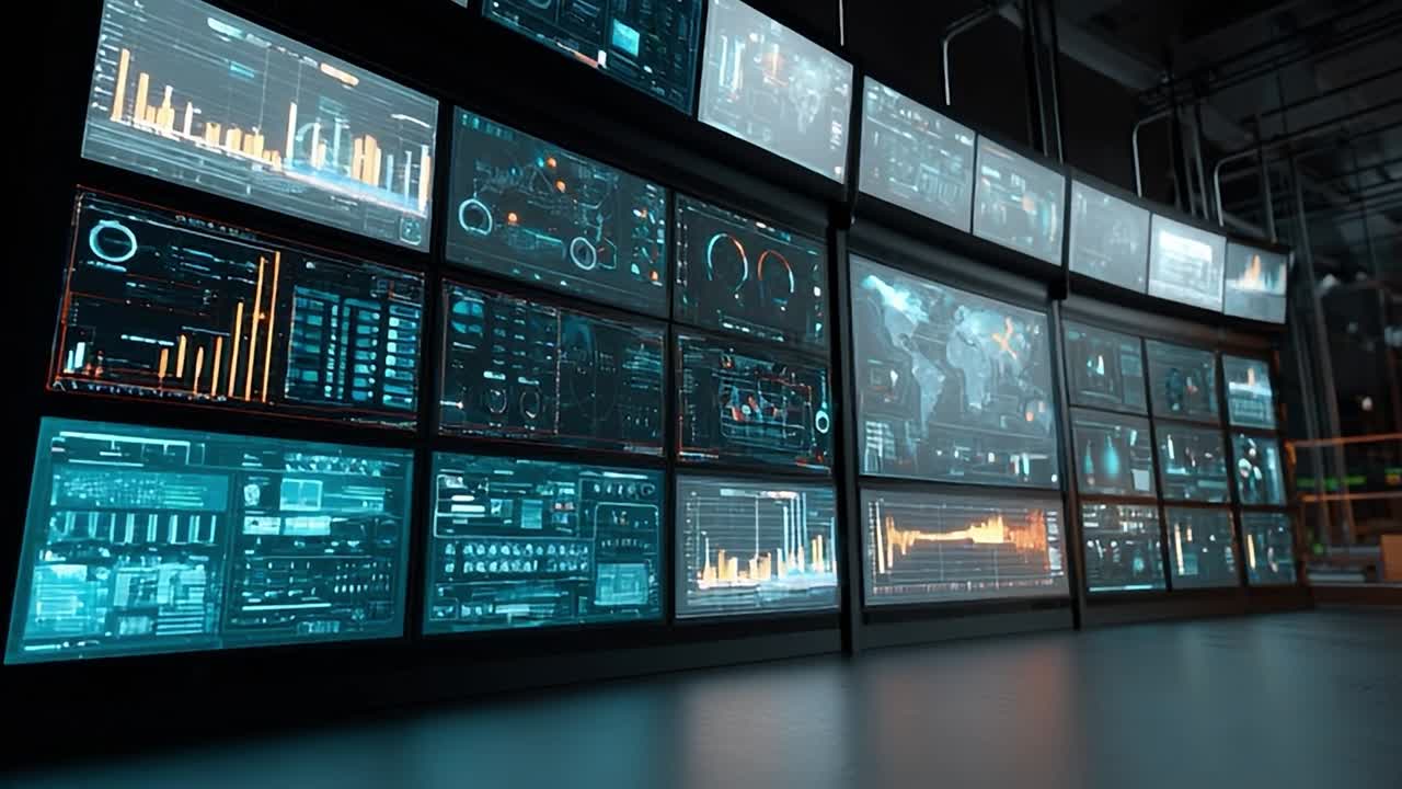 Data visualization display showcasing real-time analytics in a control room