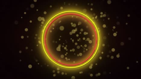 animation of red and yellow neon rings over light spots on black background