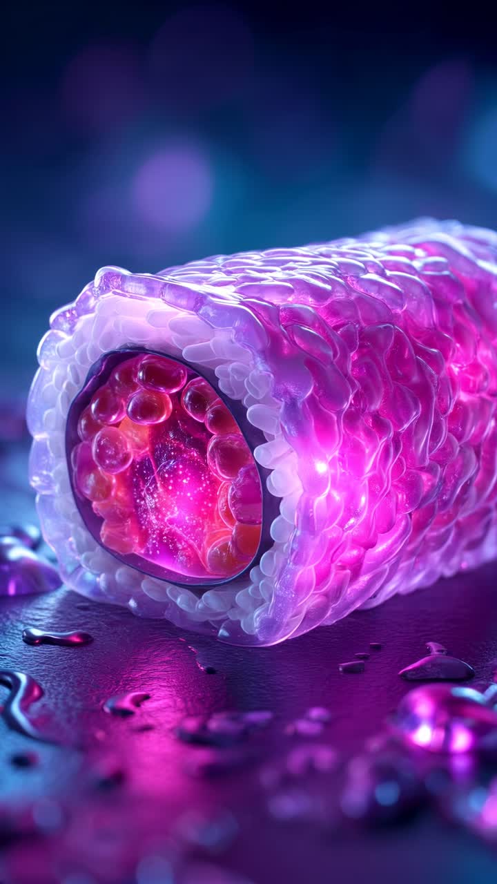 Futuristic purple sushi with glowing core