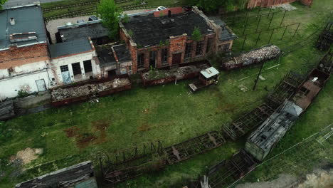 aerial view of a ruined buildings of narrow-gauge railway station