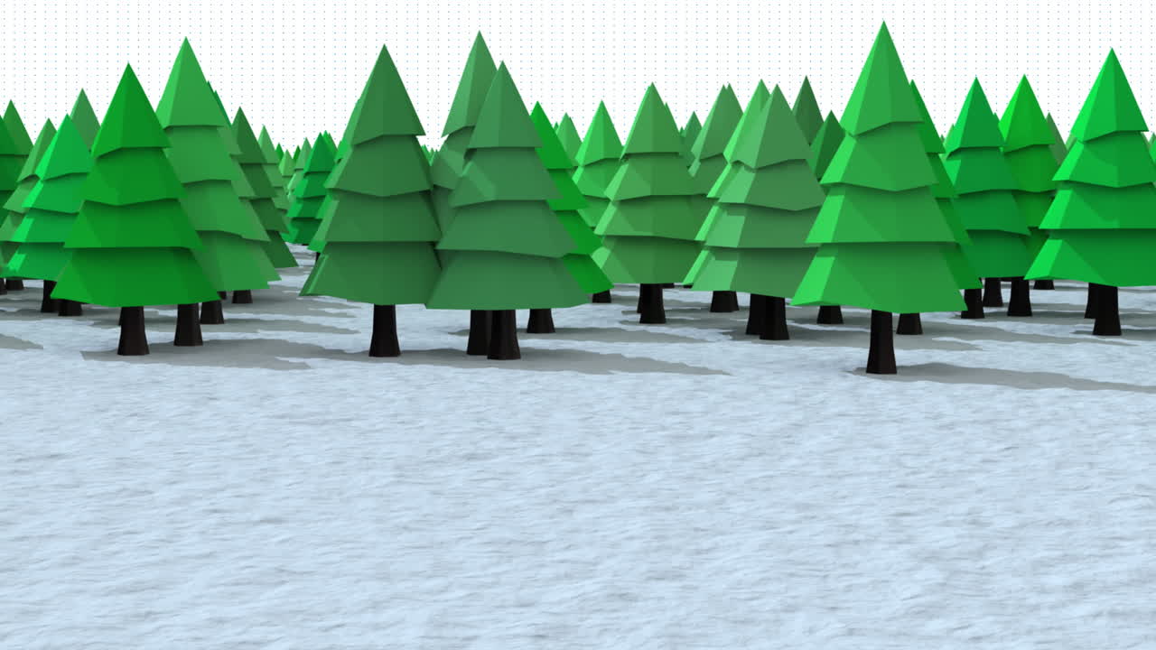 Animation of fir trees in winter landscape