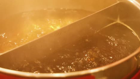 simmering hot pot with divided broths