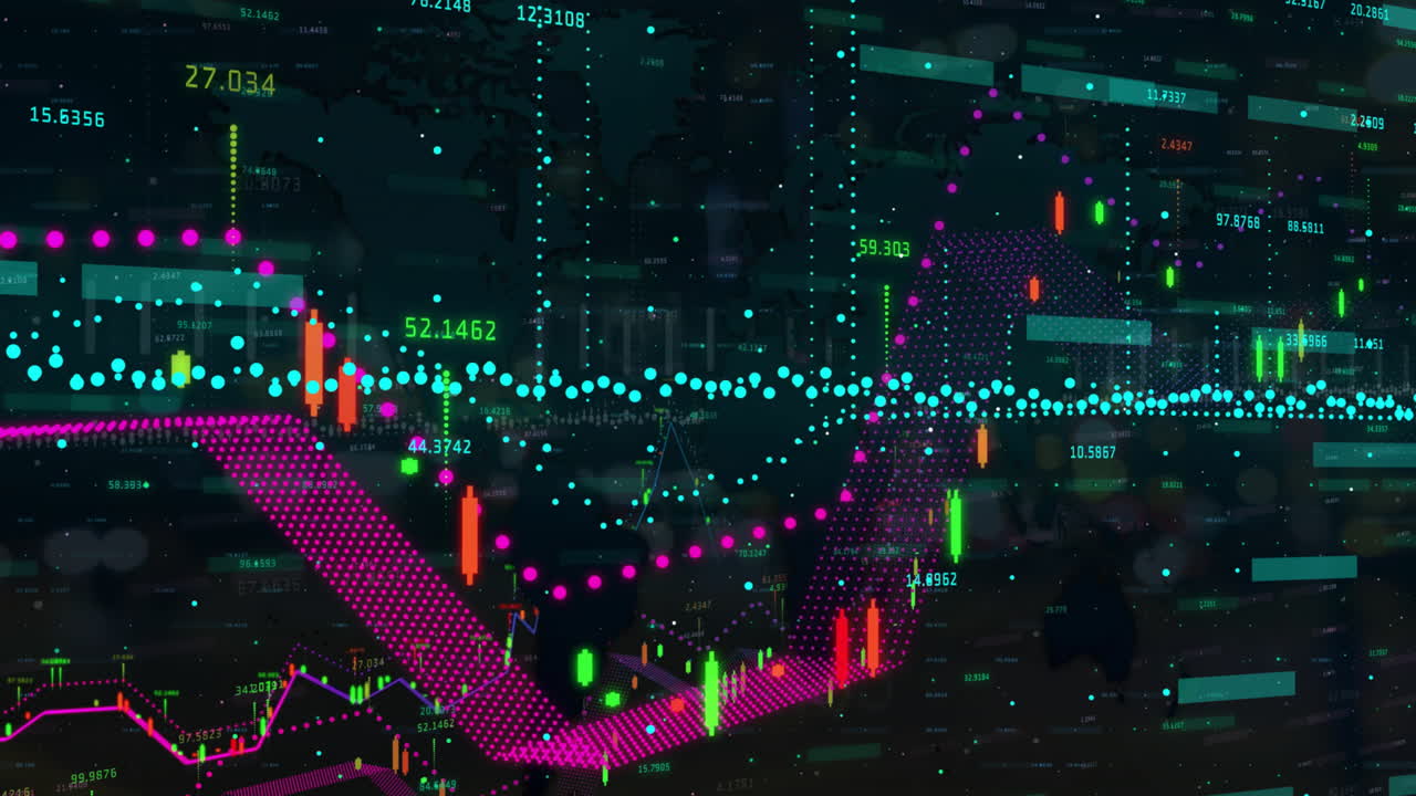 animación de gráficos estadísticos y procesamiento de datos sobre fondo negro
