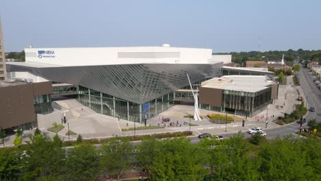 modern looking rupp arena in downtown lexington, kentucky, aerial view