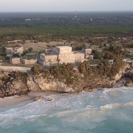 an aerial over the ruins of  tulum region mexico yucatan