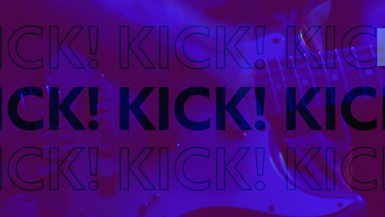 animación del texto de patada sobre la persona que toca la guitarra con tinte púrpura