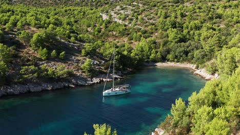 luxury yacht sailing on the tranquil ocean of uska bay on the island lastovo, south dalmatia, croatia