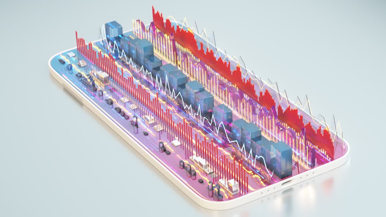 Generic mobile phone with music equalizer seamless loop 3D render animation