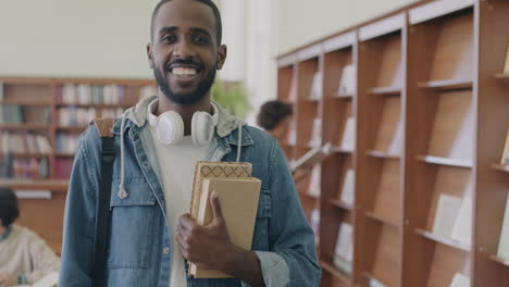 student in library