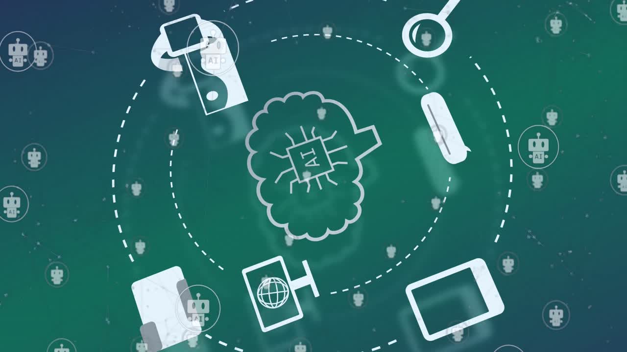 아이콘과 연결 네트워크로 데이터 처리의 애니메이션