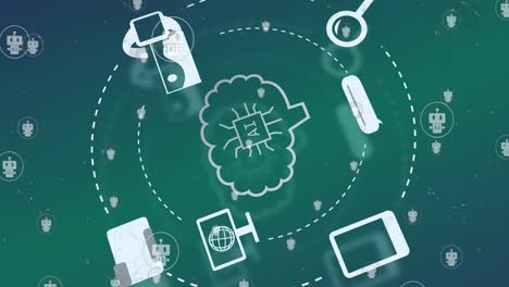 Animation of ai data processing with icons and network of connections