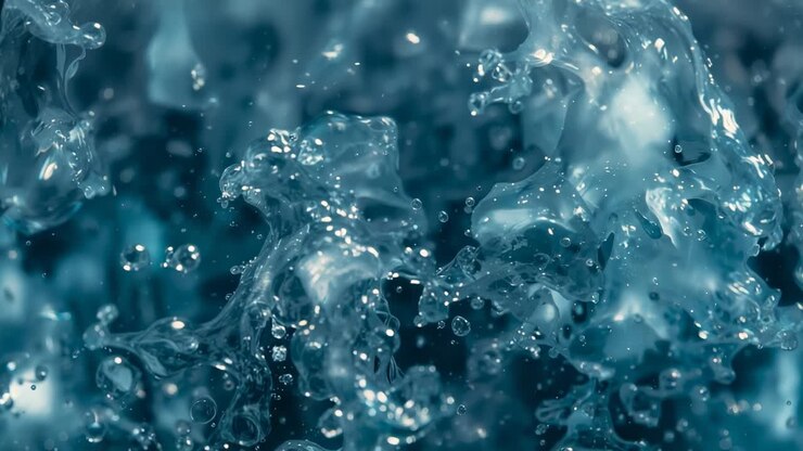 Telecamera ad alta velocità che cattura l'acqua vorticosa con le bolle in studio, mostrando il movimento delle goccioline
