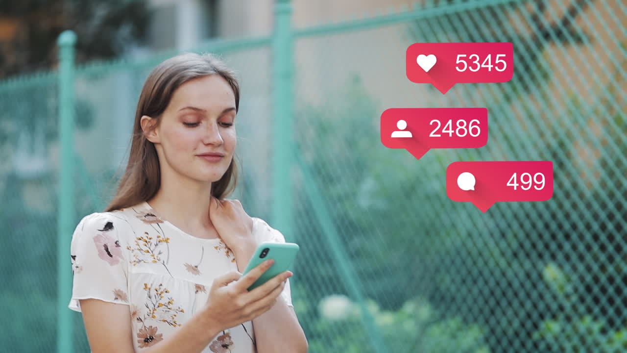 Young Woman Checking Social Media Notifications on Smartphone