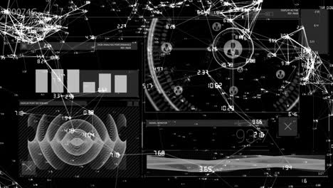 Animation-of-digital-data-processing-over-scope-with-connections