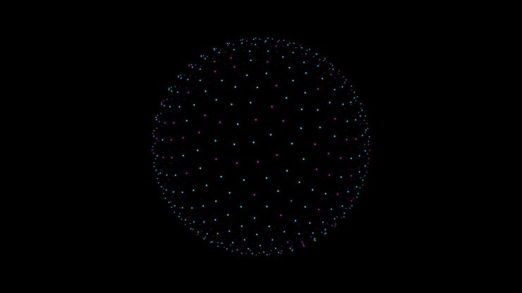 Rotating Sphere Made of Glowing Blue and Purple Dots
