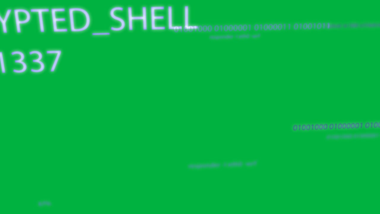 All'avvio, token al neon che scorrono e si formano su sfondo trasparente e mostrano ENCRYPTED_SHELL, mappando la rete.