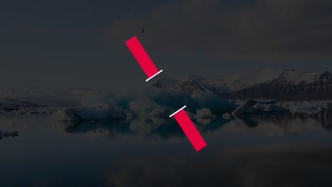 icy landscape with geometric logos