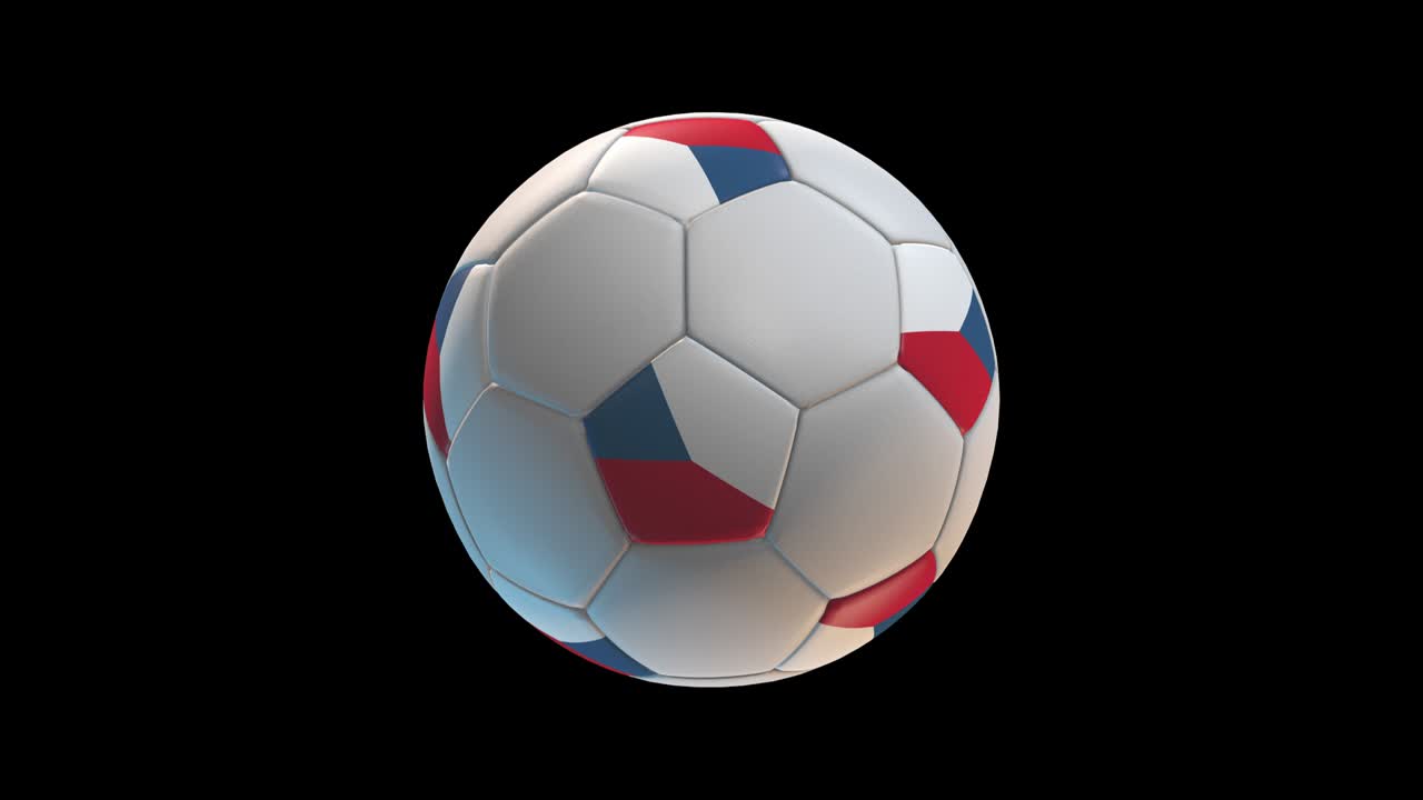 Soccer ball with flag Czech Republic, on black background loop alpha. 3D Rendering