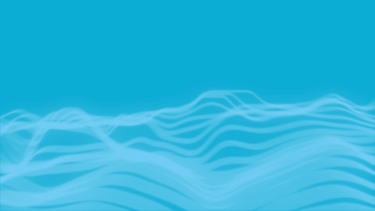 Animazione di onde fluttuanti di linee curve blu chiaro che si muovono su sfondo blu
