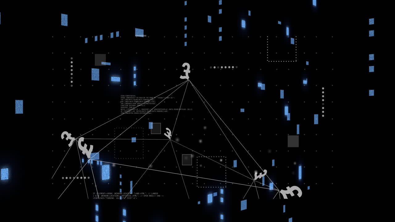통화 기호 및 네트워크 연결 애니메이션 디지털 데이터 배경