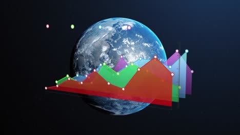 animation of data processing and statistics over globe