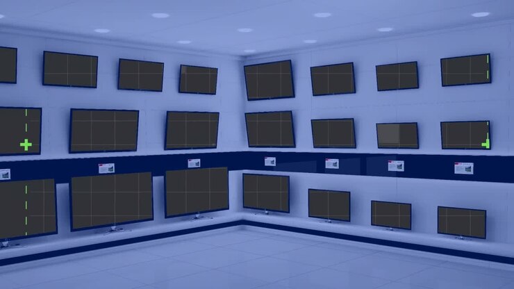 Animation of rows of television sets in store with pattern on screens