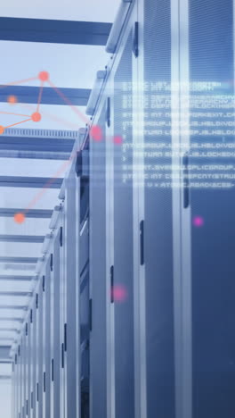 animación del procesamiento de datos y formas sobre la sala del servidor