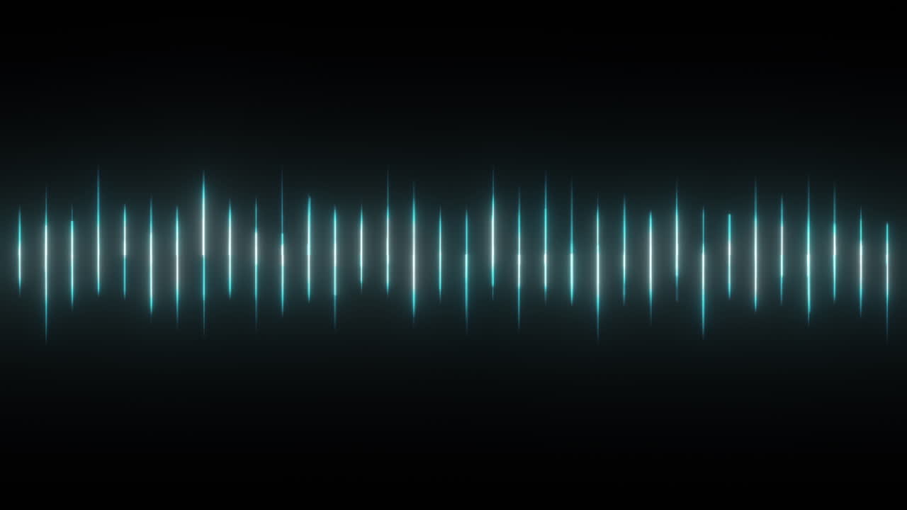 Blue Audio Waveform Glowing Equalizer Graphic Rippling Up and Down Rapidly in Time with Music, Voice Over, Sound Effects. Use Add or Screen Modes to Remove Black Background.