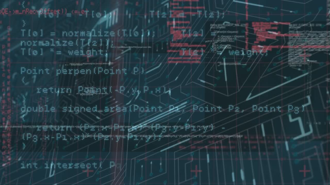 Animation of data processing over microprocessor connections against blue background