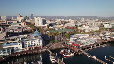 Jack-London-Square-in-Oakland,-California,-4K-aerial