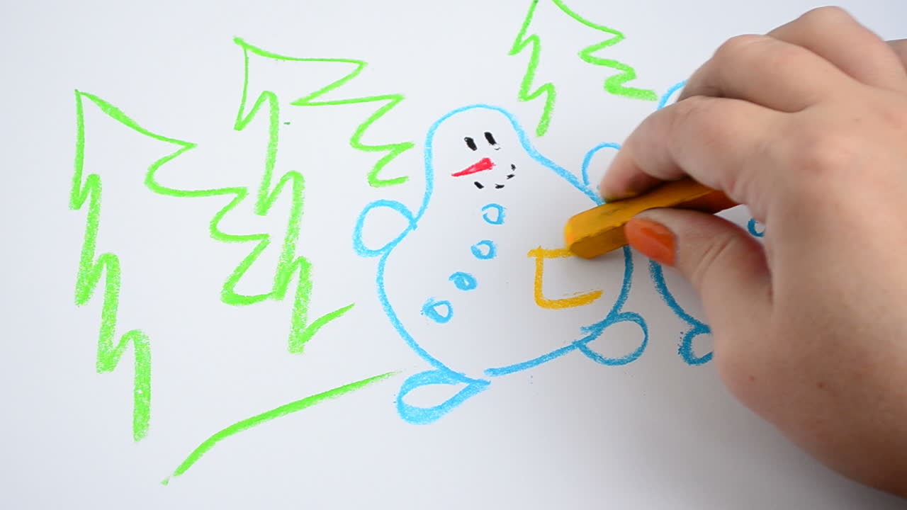 Desenhamos bonecos de neve e pinheiros. Processo de desenho