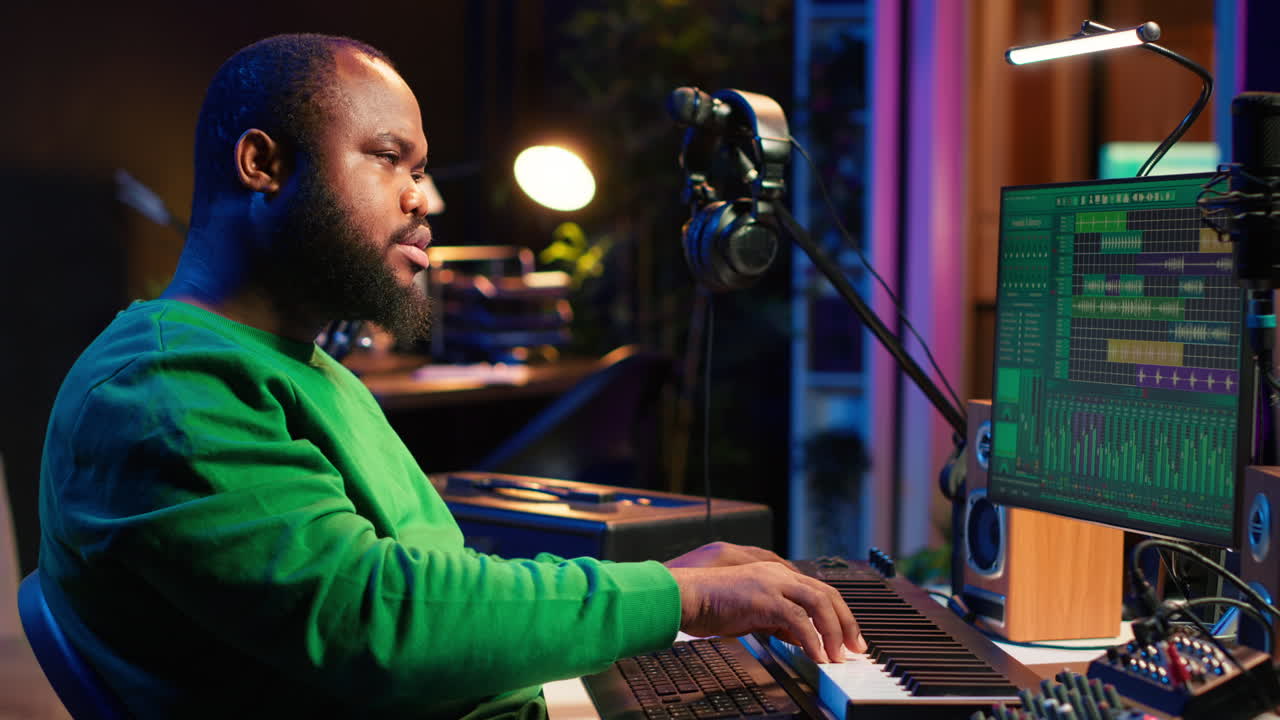 artista talentoso componiendo nuevas letras para sus canciones y grabando música