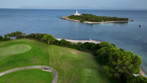 flying over alcanada golf course tot the lighthouse on an island