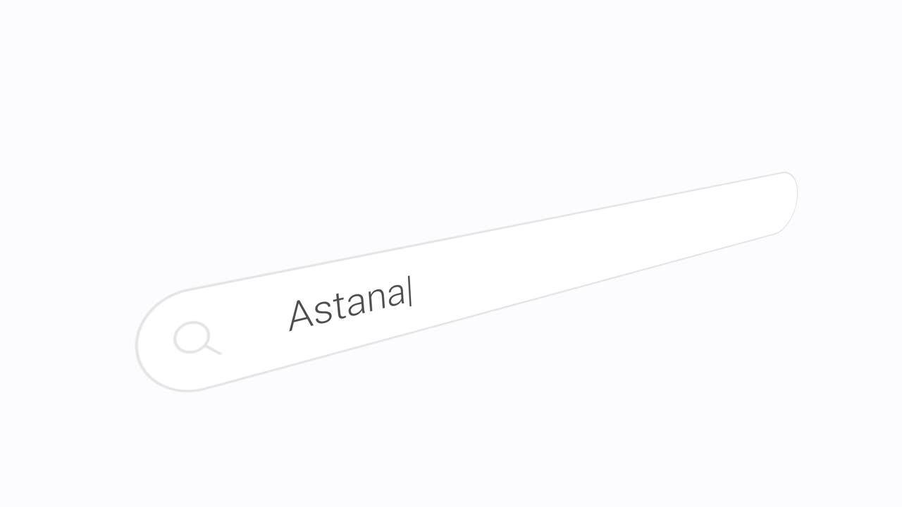 Indtastning af tekst 'Astana' i digitale grænseflader. Nærbillede.