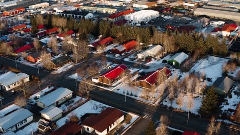 Beautiful-small-housing-area-with-homes-and-Buildings-on-Iceland-Island