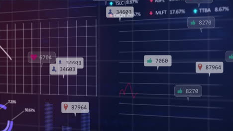 animación del procesamiento de datos y diagramas sobre iconos de medios